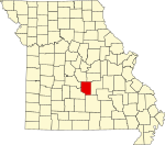 Map of Missouri highlighting Pulaski County